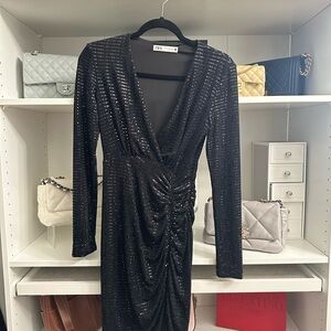 Zara Elegant Black Sequin Long Sleeve Dress